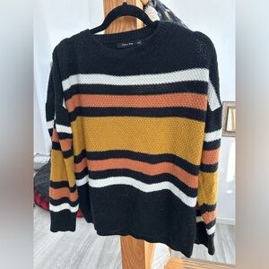 Doe & Rae  Crewneck Sweater - Black, Mustard, and Orange Stripes
